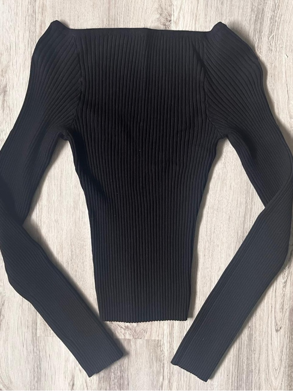 Black Square Neck Ribbed Sweater - Picture 3 of 3